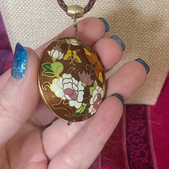 Vintage Cloisonné Golden Blossom Pendant - Picture 8 of 11